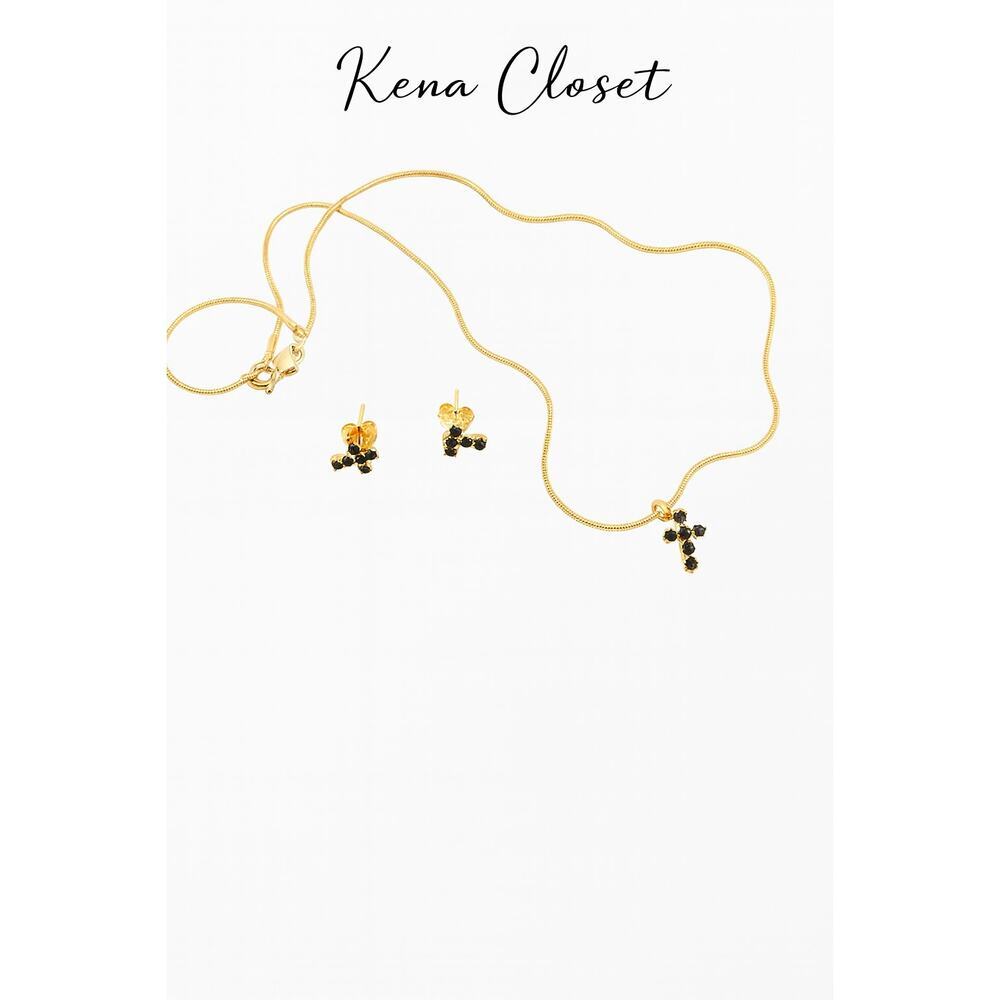 Elegant Gold-Filled Necklace & Earrings Set – Minimalist Cross Design